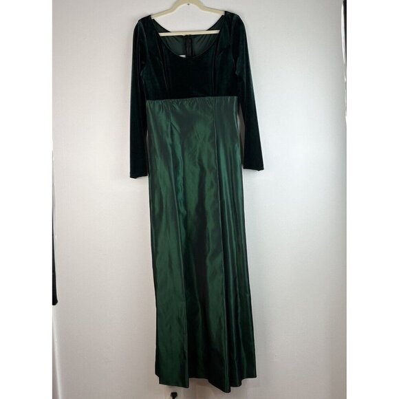 Vintage 90s Evening Dress Size 12 Green Velvet Empire Waist Formal Holiday Party - Picture 1 of 14